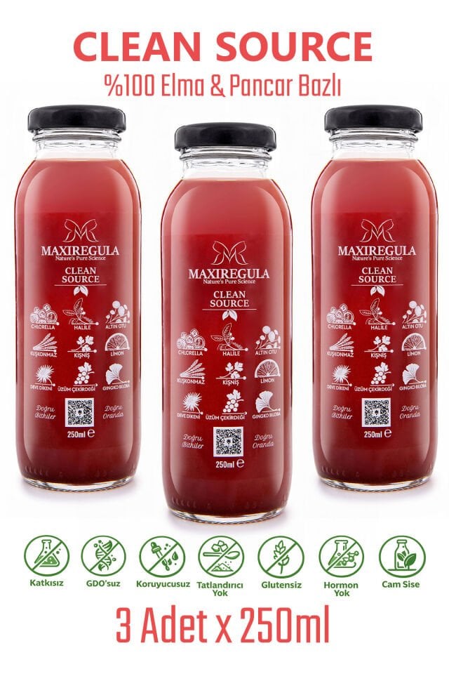 3'lü Paket Clean Source Bitkisel İçerikli Fonksiyonel %100 Elma & Pancar Meyve Suyu (250ml)