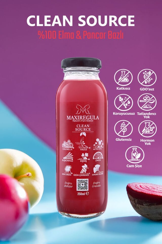 3'lü Paket Clean Source Bitkisel İçerikli Fonksiyonel %100 Elma & Pancar Meyve Suyu (250ml)