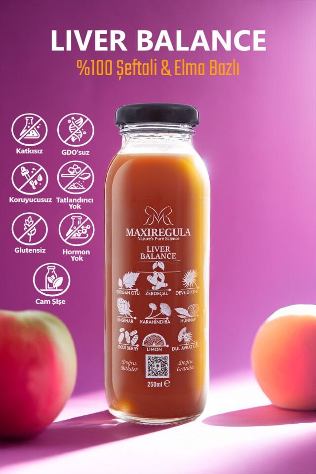 3'lü Paket Liver Balance Bitkisel İçerikli Fonksiyonel %100 Şeftali & Elma Meyve Suyu (250ml)
